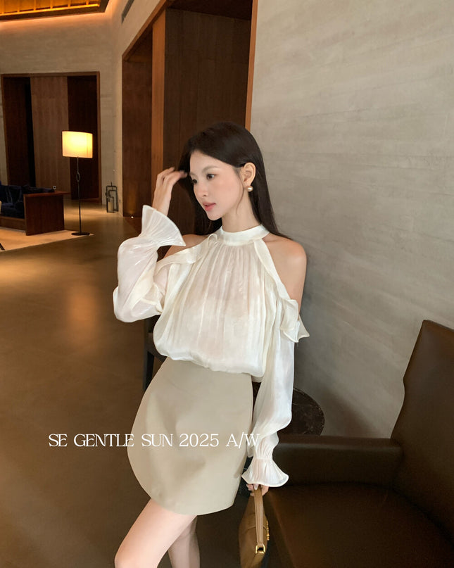 SE GENTLE SUN Romantic Off-Shoulder Ruffle Lace Blouse