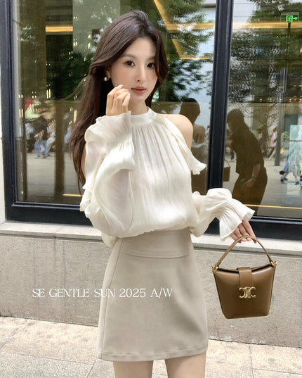 SE GENTLE SUN Romantic Off-Shoulder Ruffle Lace Blouse