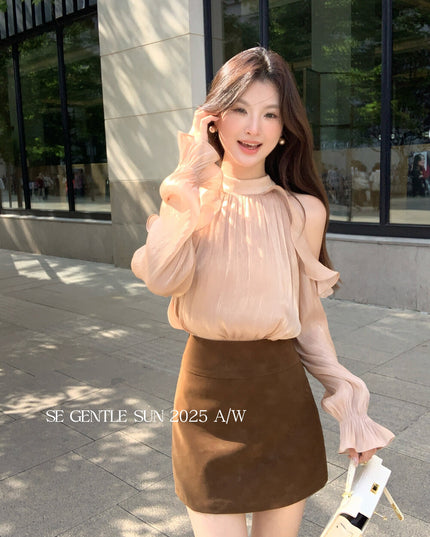 SE GENTLE SUN Romantic Off-Shoulder Ruffle Lace Blouse