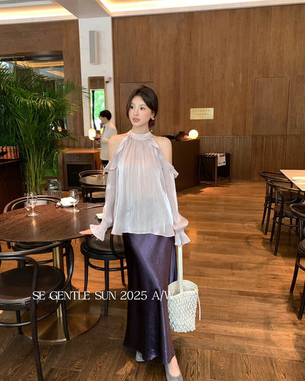 SE GENTLE SUN Romantic Off-Shoulder Ruffle Lace Blouse