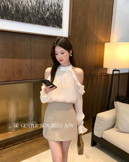 SE GENTLE SUN Romantic Off-Shoulder Ruffle Lace Blouse