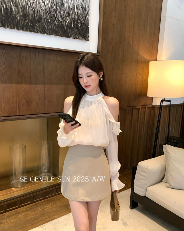 SE GENTLE SUN Romantic Off-Shoulder Ruffle Lace Blouse