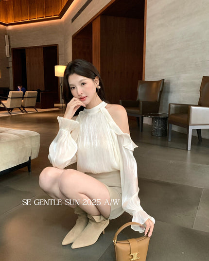 SE GENTLE SUN Romantic Off-Shoulder Ruffle Lace Blouse