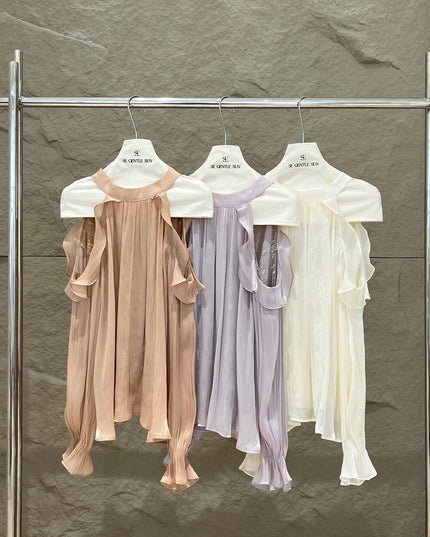 SE GENTLE SUN Romantic Off-Shoulder Ruffle Lace Blouse