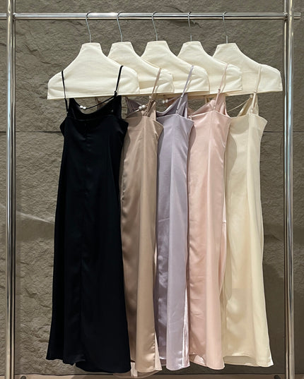 SE GENTLE SUN Elegant Cowl Neck Satin Strap Dress