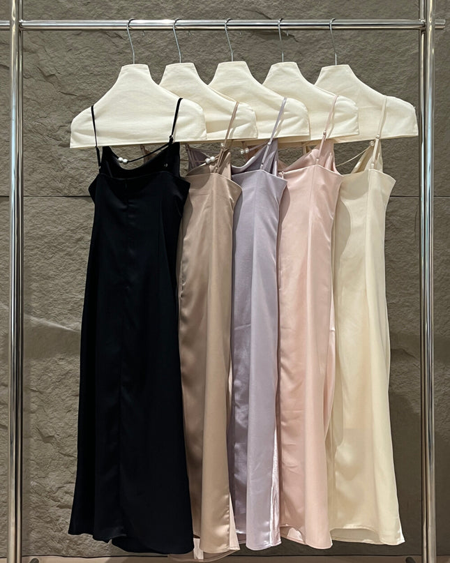 SE GENTLE SUN Elegant Cowl Neck Satin Strap Dress