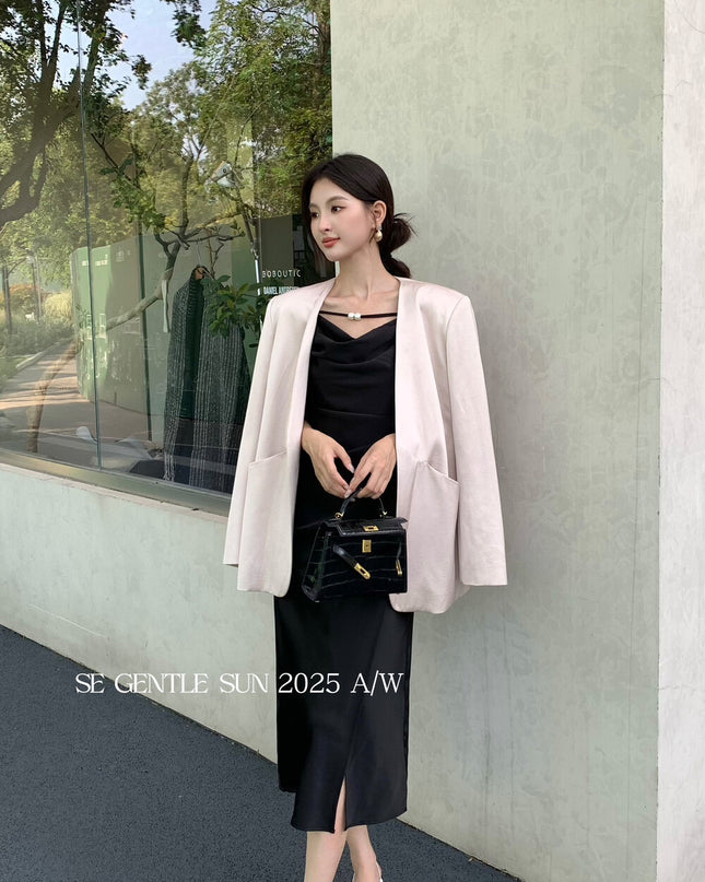 SE GENTLE SUN Elegant Cowl Neck Satin Strap Dress