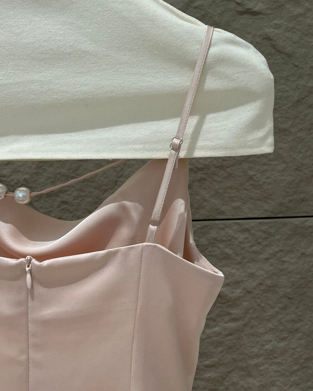SE GENTLE SUN Elegant Cowl Neck Satin Strap Dress