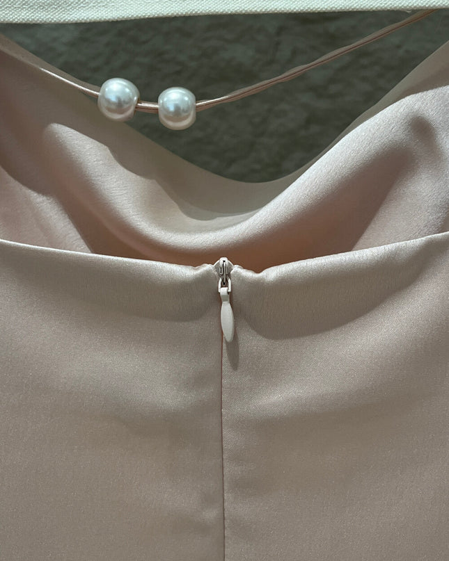 SE GENTLE SUN Elegant Cowl Neck Satin Strap Dress