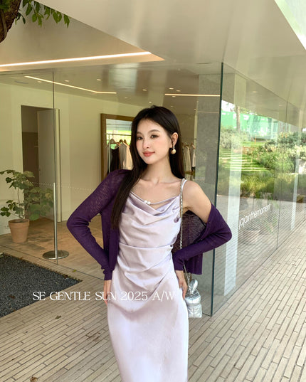 SE GENTLE SUN Elegant Cowl Neck Satin Strap Dress