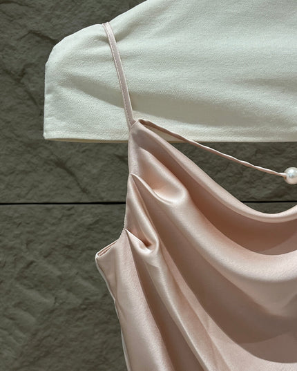 SE GENTLE SUN Elegant Cowl Neck Satin Strap Dress