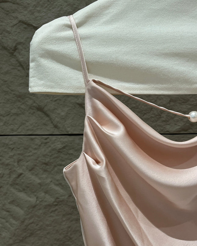 SE GENTLE SUN Elegant Cowl Neck Satin Strap Dress