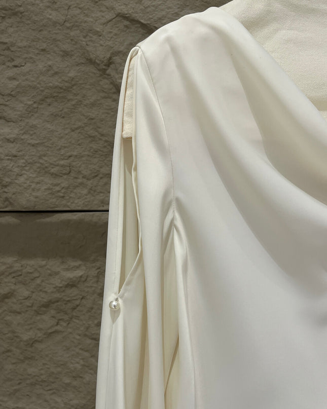 SE GENTLE SUN Elegant French Cowl Neck Satin Blouse