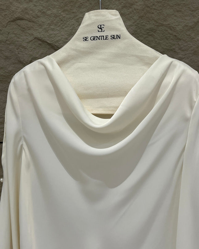 SE GENTLE SUN Elegant French Cowl Neck Satin Blouse