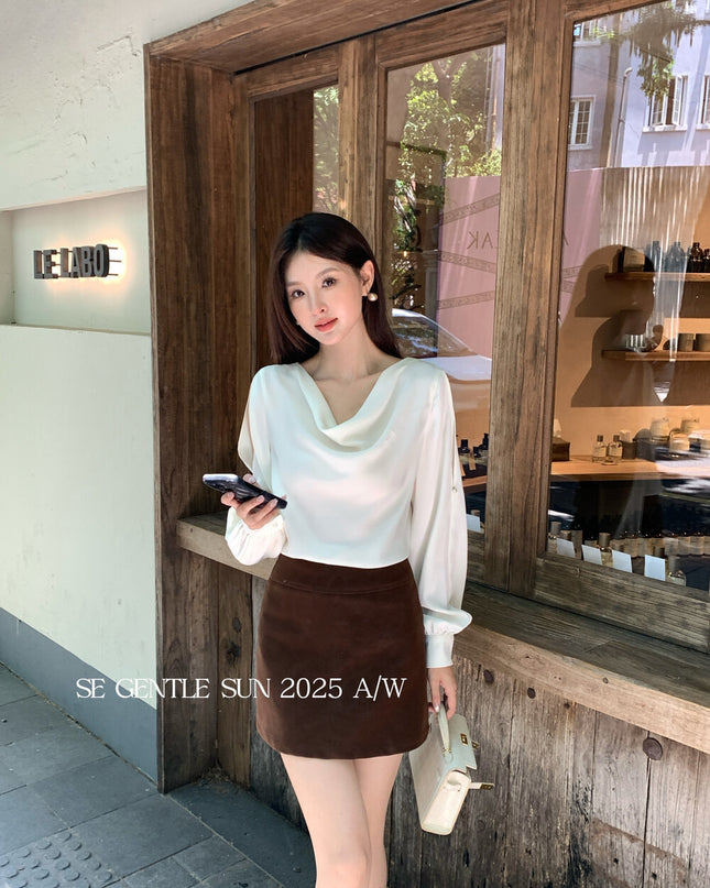 SE GENTLE SUN Elegant French Cowl Neck Satin Blouse