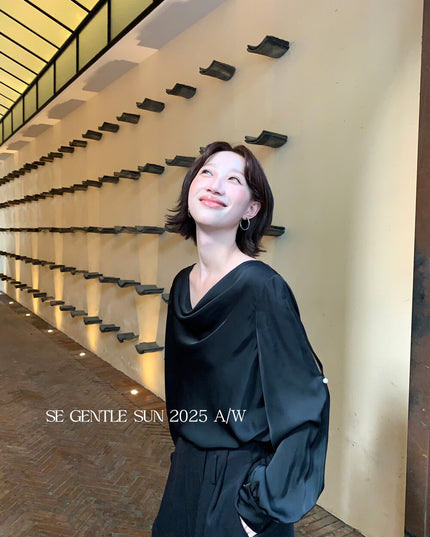 SE GENTLE SUN Elegant French Cowl Neck Satin Blouse