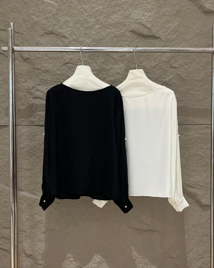 SE GENTLE SUN Elegant French Cowl Neck Satin Blouse