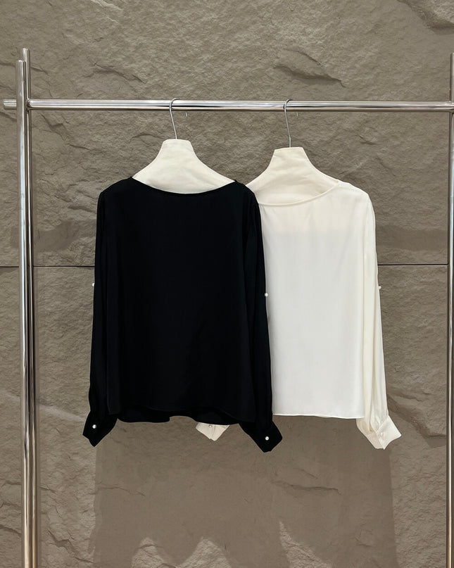 SE GENTLE SUN Elegant French Cowl Neck Satin Blouse