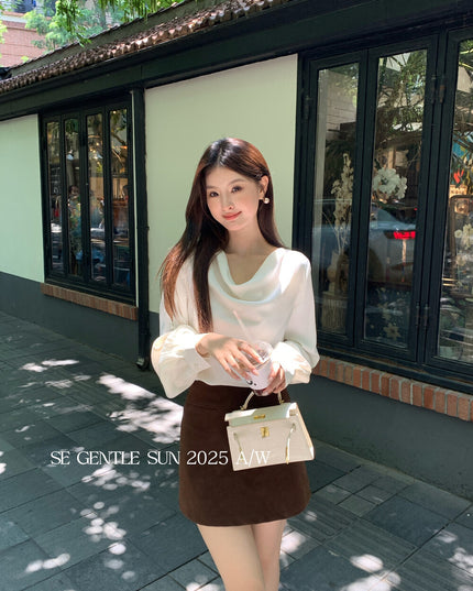 SE GENTLE SUN Elegant French Cowl Neck Satin Blouse