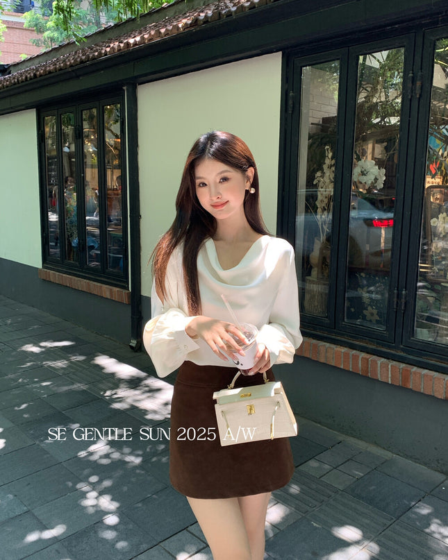 SE GENTLE SUN Elegant French Cowl Neck Satin Blouse