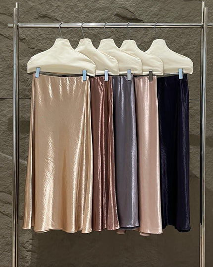 SE GENTLE SUN Elegant Satin Midi Skirt