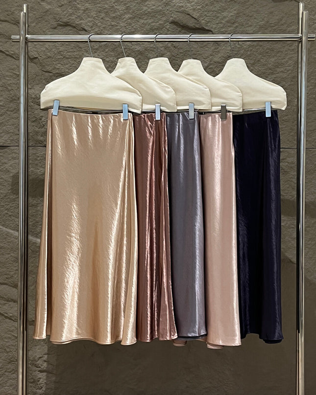SE GENTLE SUN Elegant Satin Midi Skirt