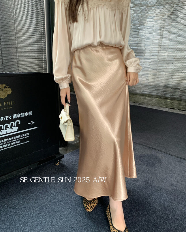 SE GENTLE SUN Elegant Satin Midi Skirt