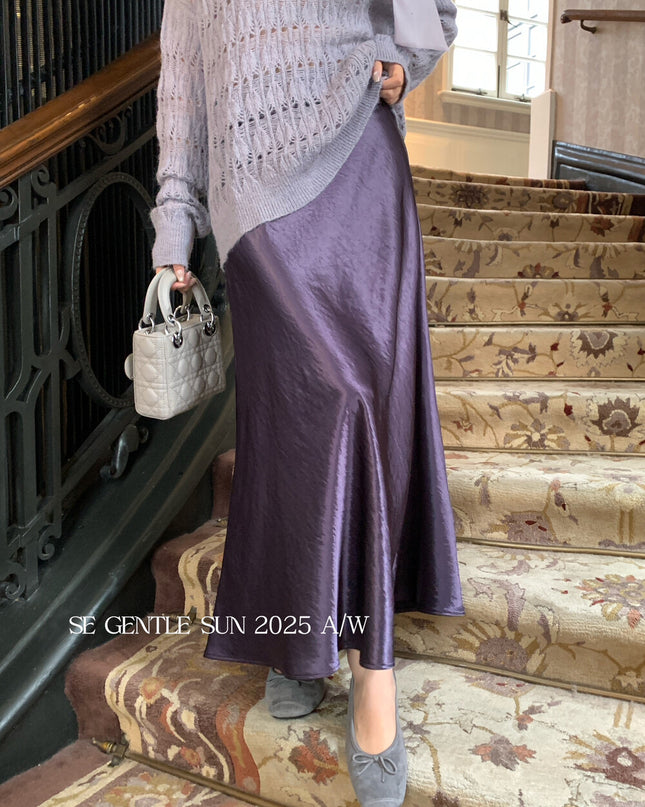 SE GENTLE SUN Elegant Satin Midi Skirt