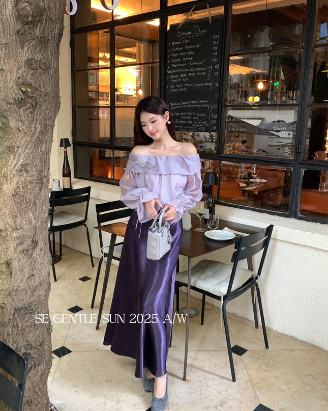 SE GENTLE SUN Elegant Satin Midi Skirt