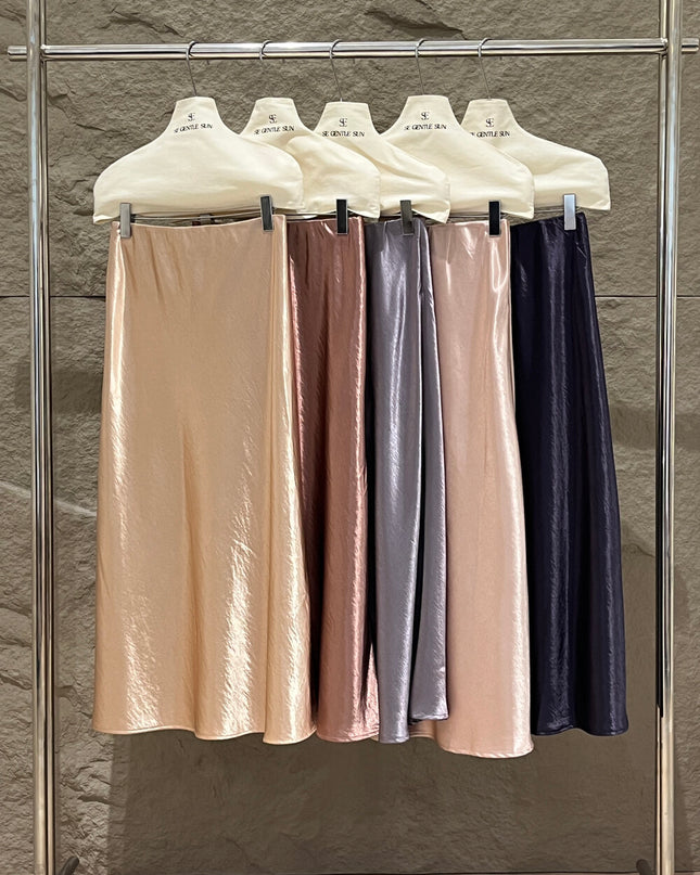 SE GENTLE SUN Elegant Satin Midi Skirt