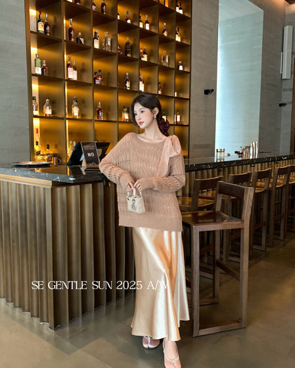 SE GENTLE SUN Elegant Satin Midi Skirt
