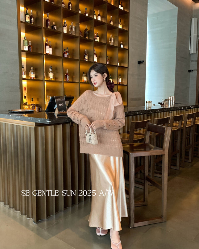 SE GENTLE SUN Elegant Satin Midi Skirt