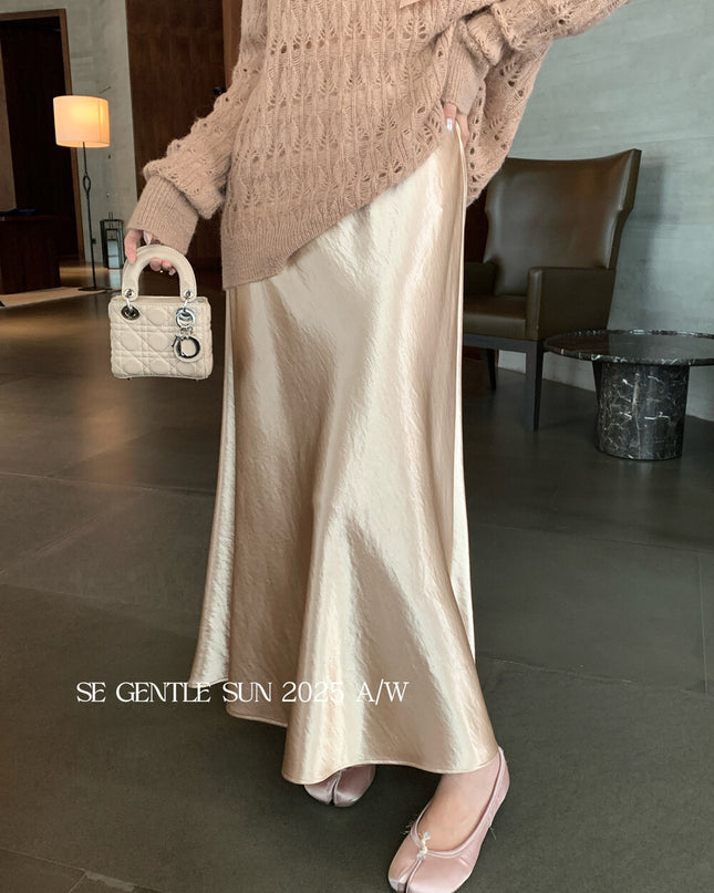SE GENTLE SUN Elegant Satin Midi Skirt
