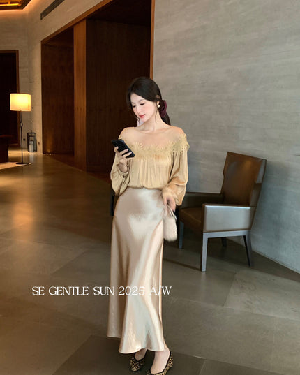 SE GENTLE SUN Elegant Satin Midi Skirt