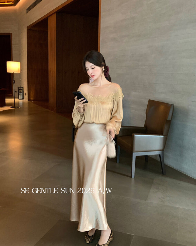 SE GENTLE SUN Elegant Satin Midi Skirt