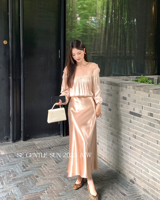 SE GENTLE SUN Elegant Satin Midi Skirt