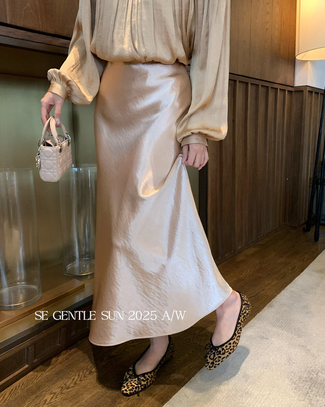 SE GENTLE SUN Elegant Satin Midi Skirt