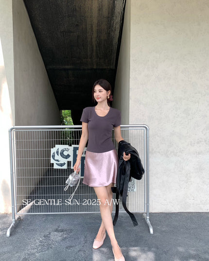 SE GENTLE SUN Refined Satin Drape Midi Skirt