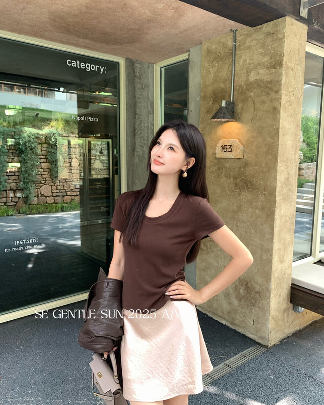 SE GENTLE SUN Refined Satin Drape Midi Skirt