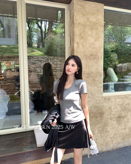 SE GENTLE SUN Refined Satin Drape Midi Skirt