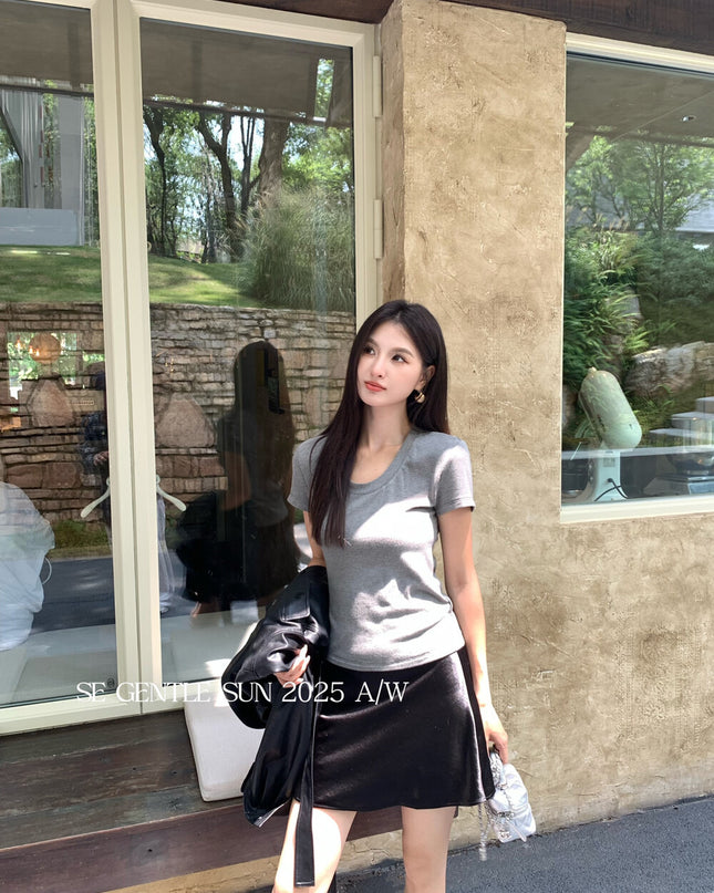 SE GENTLE SUN Refined Satin Drape Midi Skirt
