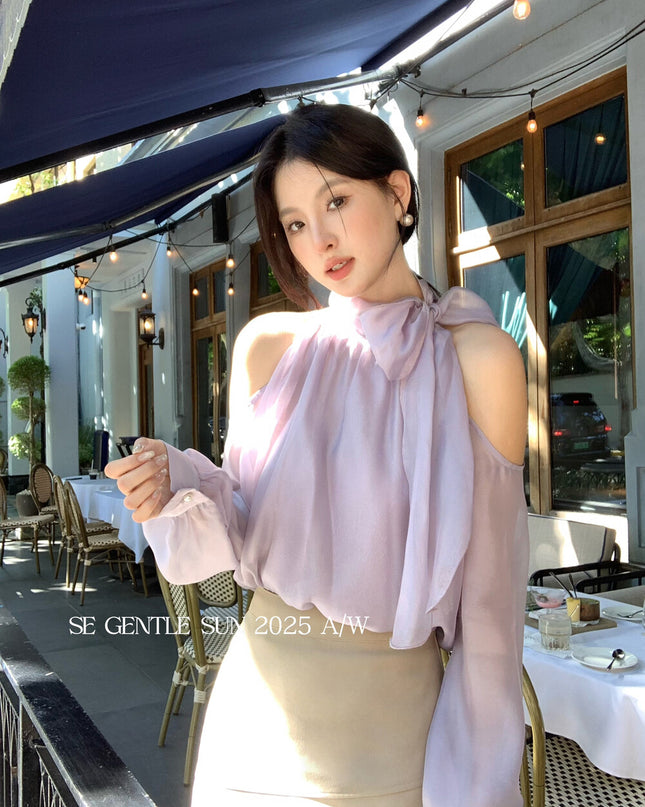 SE GENTLE SUN Elegant Lace Off-Shoulder Bow Blouse
