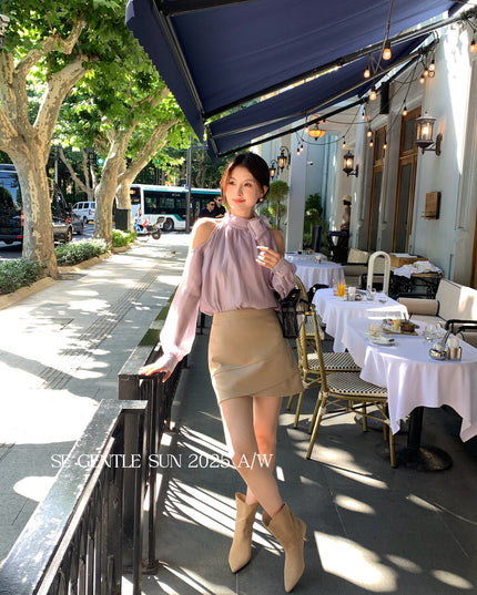 SE GENTLE SUN Elegant Lace Off-Shoulder Bow Blouse