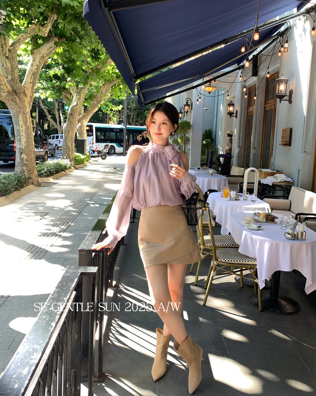 SE GENTLE SUN Elegant Lace Off-Shoulder Bow Blouse