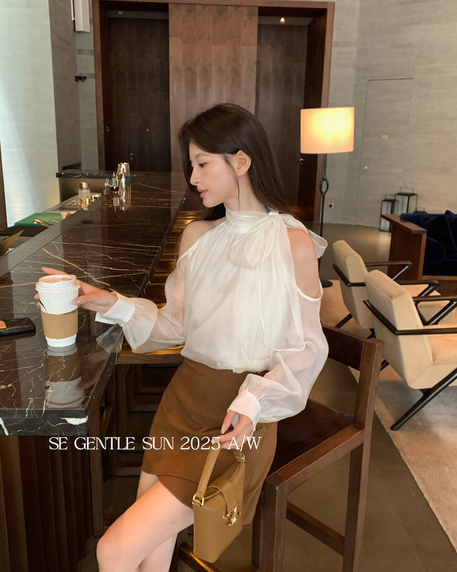 SE GENTLE SUN Elegant Lace Off-Shoulder Bow Blouse