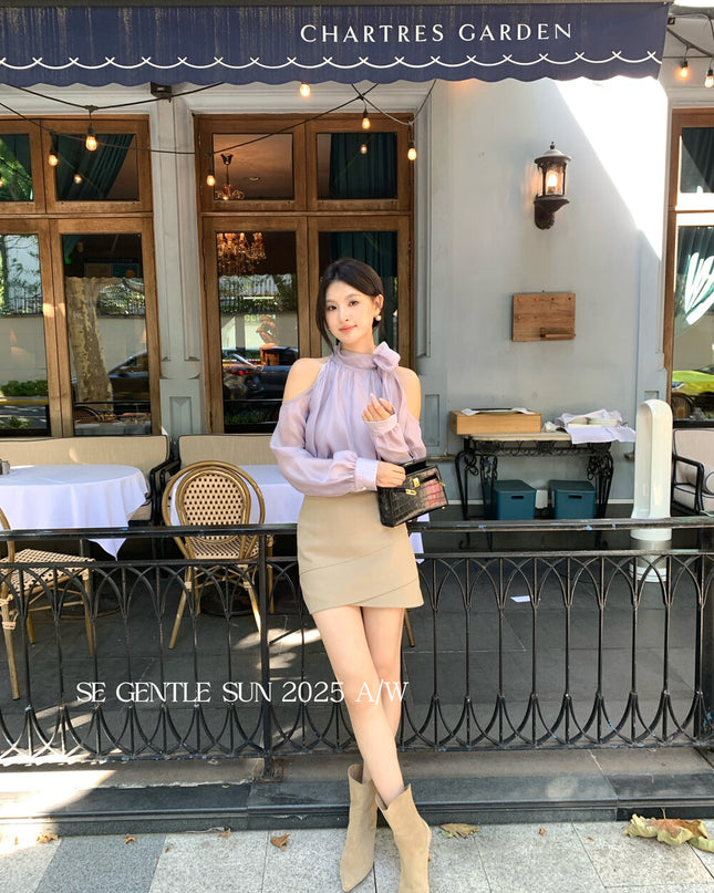 SE GENTLE SUN Elegant Lace Off-Shoulder Bow Blouse