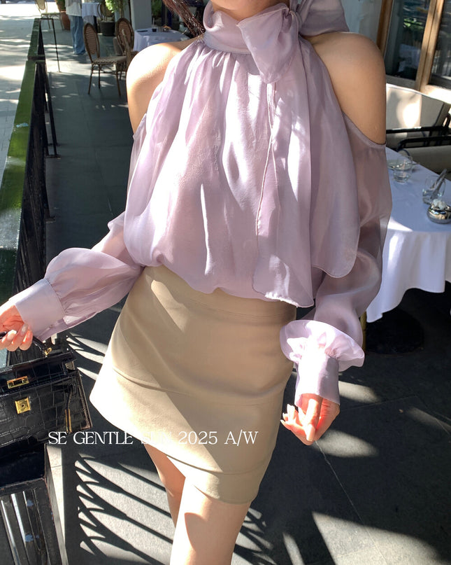 SE GENTLE SUN Elegant Lace Off-Shoulder Bow Blouse