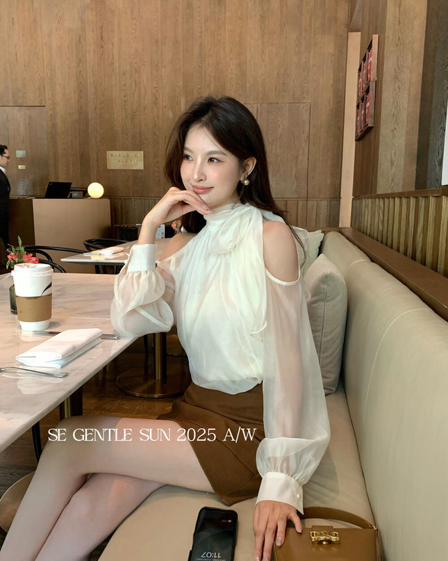 SE GENTLE SUN Elegant Lace Off-Shoulder Bow Blouse