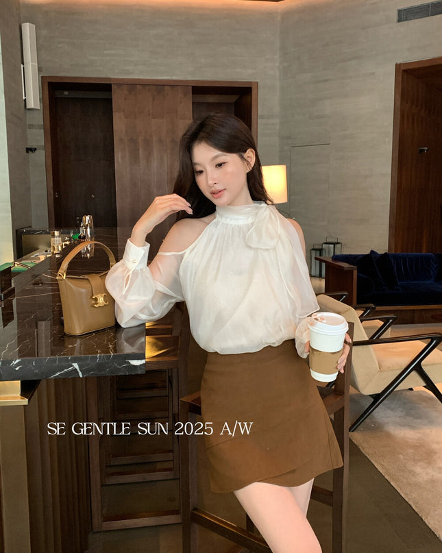 SE GENTLE SUN Elegant Lace Off-Shoulder Bow Blouse