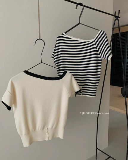 Y.JIA Asymmetrical Colorblock Slim-Fit Knit Top
